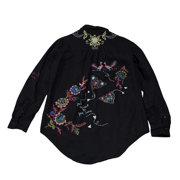 Anthropologie Pilcro Embroidered Western Buttondown Shirt Embroidered Black XS - Picture 2 of 7